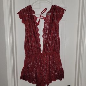 Lacey romper in burgundy
